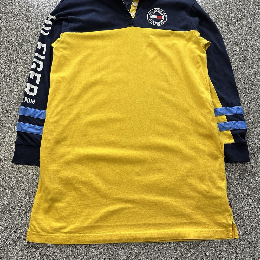 Tommy Hilfiger Denim Polo Shirt Mens M Tall Long Sleeve Colorblock Long Length - Picture 2 of 10